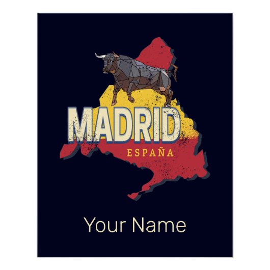 Madrid Spanje Retro Regio Kaart Bull Perfect Poster (Voorkant)
