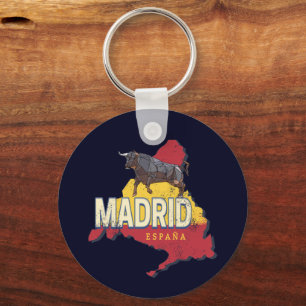 Madrid Spanje Retro Regio Kaart Bull Sleutelhanger