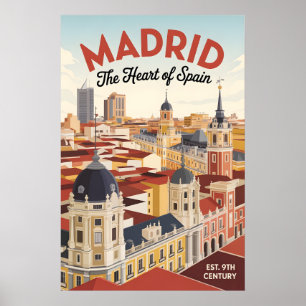 Madrid Spanje Retro Silhouette Stadsgezicht Reizen Poster