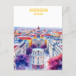 Madrid Spanje Silhouet Waterverf Schilderij Briefkaart