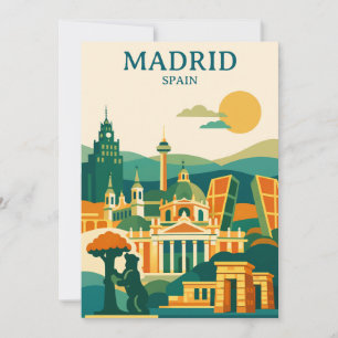 Madrid Spanje Stad Silhouet - Minimalistische Retr Kaart