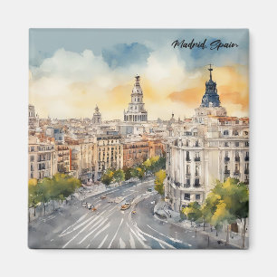 Madrid Spanje Stad Silhouet Waterverf Schilderij Magneet