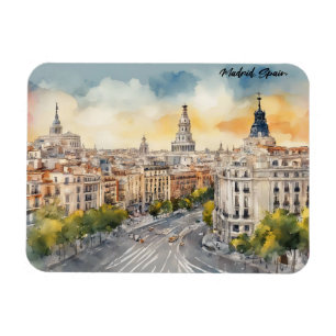 Madrid Spanje Stad Silhouet Waterverf Schilderij Magneet