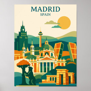 Madrid Spanje Stads Silhouet - Minimalistische Ret Poster
