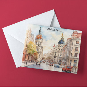 Madrid Spanje Stadsgezicht Aquarel Schilderij Briefkaart