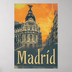 Madrid Spanje Vintage Retro Reizen Illustratie Poster