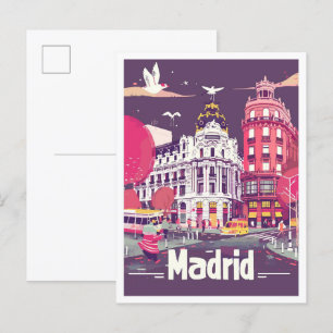 Madrid Spanje Vintage Travel Illustratie Briefkaart