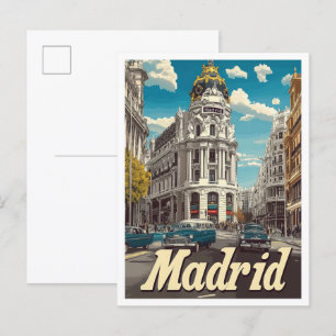 Madrid Spanje Vintage Travel Illustratie Briefkaart