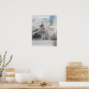 Madrid Spanje Wall Art –  stadsgezicht Reizen Poster