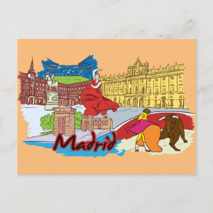 Madrid, Spanje Wereldberoemd Briefkaart