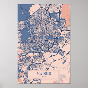 Madrid Spanje Winderige Stad Kaart Reizen Poster