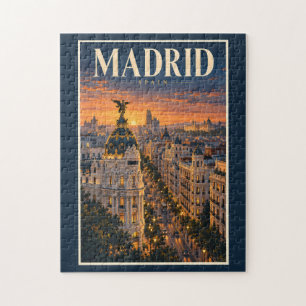 Madrid Spanje Zonsondergang Illustratie Reis Kunst Legpuzzel