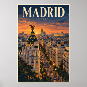 Madrid Spanje Zonsondergang Illustratie Reis Kunst Poster