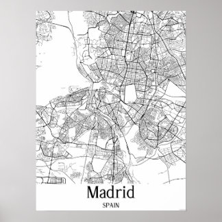 Madrid Spanje Zwarte en Witte Stadskaart Poster