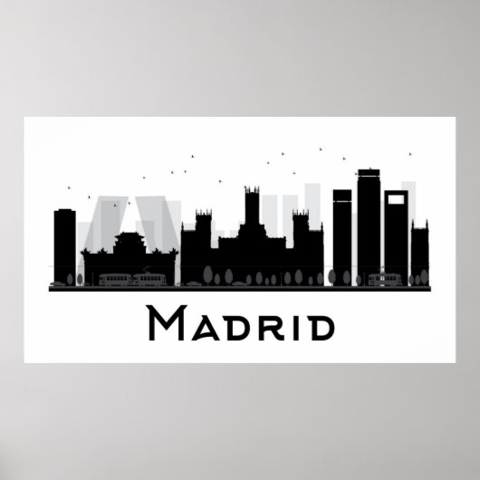 Madrid, Spanje | Zwarte en witte veldlijn Poster (Voorkant)