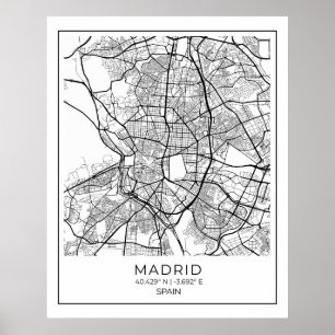 Madrid White Map Poster - Madrid Wall Art Decor
