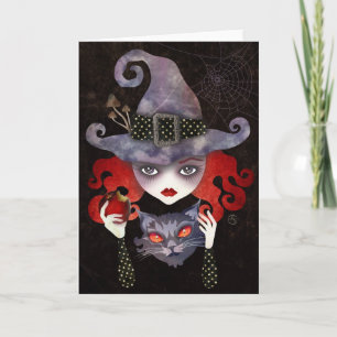 Maelba. la carte de voeux rouge de sorcière