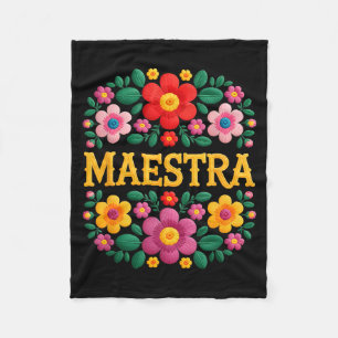 Maestra grappige Mexicaanse bloemrijke borduurwerk Fleece Deken
