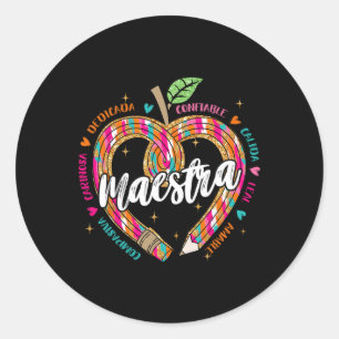 Maestra Pencil Spaanse leraar tweetalig 100 dagen Ronde Sticker