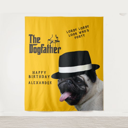 Mafia 40th 🐾 Verjaardag Dogfather Mobster Funny Wandkleed (Voorkant)