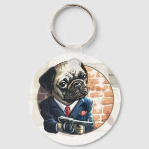 Mafioso Pugsy Beigel van Mudge Studios Sleutelhanger