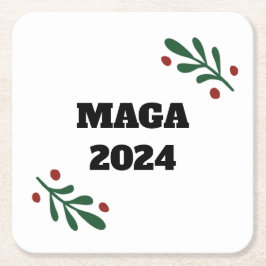 MAGA 2024 Kerstmis Vierkante Kartonnen Onderzetter