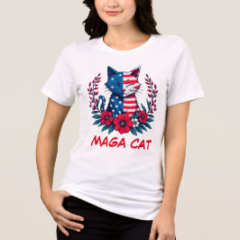 MAGA Cat Trump Amerikaanse vlag Rode bloemen Patri Tri-Blend Shirt