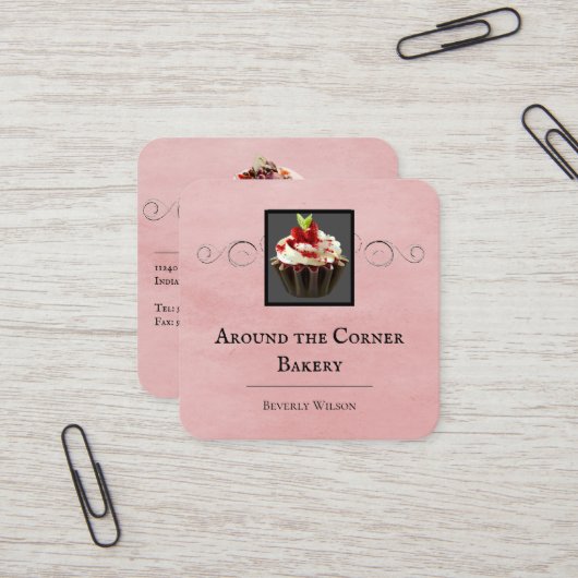 Magasin de boulangerie | Carte de visite rose (Devant/Arrière en situation)