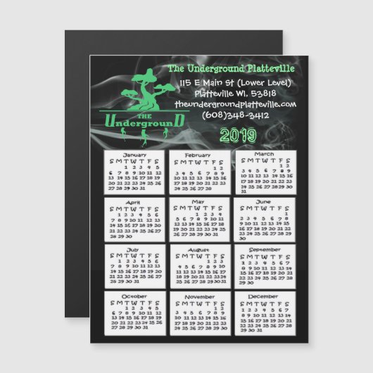 Magasin Fumée Affaires Mini Calendrier Magnet 2019 (Devant / Derrière)