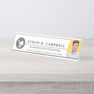 Magazijnmanager Symbool + Logo + Foto Bureau Naambordje