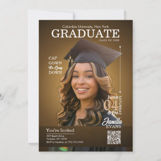 Magazine Cover Graduation Cap Gown Gold Kaart
