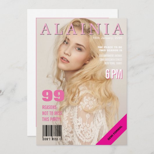 Magazine Cover Party Événement Photo Invitation (Devant / Derrière)