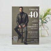 Magazine Cover Photo Mens 40th Birthday QR Code Kaart (Staand voorkant)