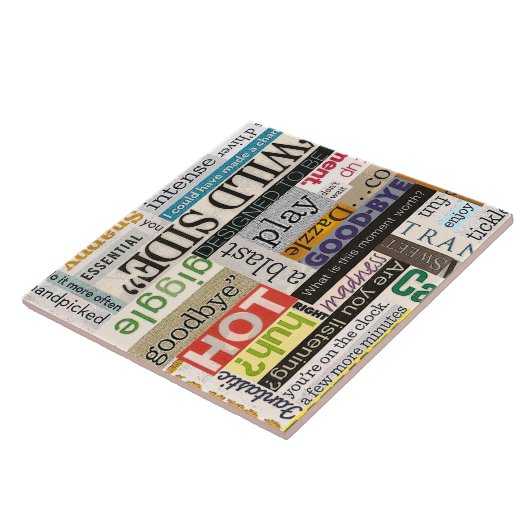 Magazine Phrase Collage Ceramic Tile (Groot) Tegeltje (Zijkant)