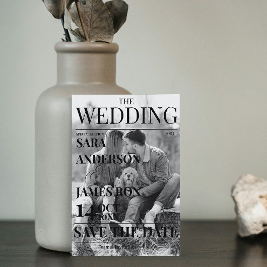 Magazine Unique Newspaper Wedding Save the Date Kaart