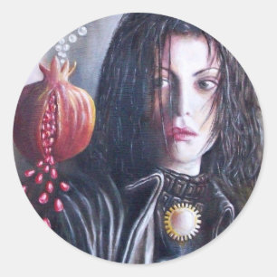 MAGDALEN EN POMEGRANAAT Black White Red Ronde Sticker