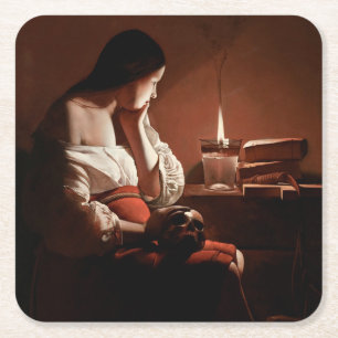 Magdalene met de Rokkende Vlam, La Tour Vierkante Kartonnen Onderzetter