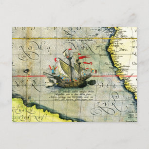 Magellans schip Victoria, Antiek kaart Stille Ocea