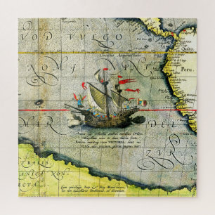 Magellans schip Victoria, Antiek kaart Stille Ocea Legpuzzel