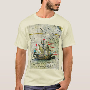Magellans schip Victoria, Antiek kaart Stille Ocea T-shirt
