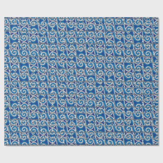Magen David Swirl Blauw en Zilver Mozaïek Cadeaupapier (Vlak)