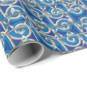 Magen David Swirl Blauw en Zilver Mozaïek Cadeaupapier (Rol Hoek)