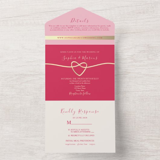 Magenta All-in-One Huwelijksuitnodiging + Foto All In One Uitnodiging (Binnen)