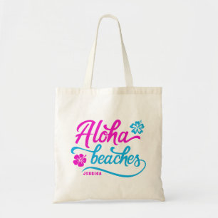 Magenta Aloha Beaches Summer Pun gepersonaliseerd Tote Bag