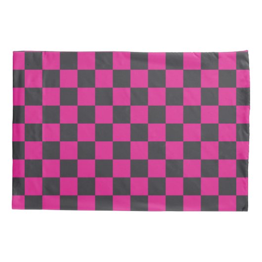 Magenta and smoke checkerboard pattern kussensloop (Achterkant-Links)