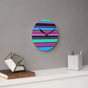 Magenta, Aqua en Blauwe Gestreepte Muurklok Ronde Klok