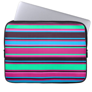 Magenta, Aqua en Blue Striped Electronics Bag Laptop Sleeve