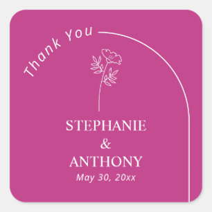 Magenta Arch Wildflower Wedding Moderne Vierkante Sticker