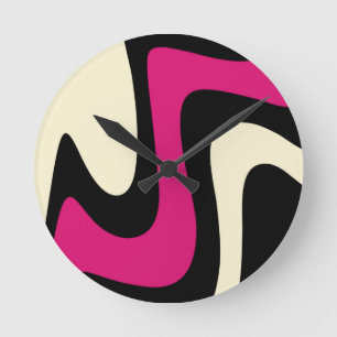 Magenta Beige Black Abstract Ronde Klok