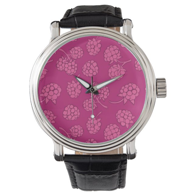 Magenta Berry Pattern Horloge (Voorkant)